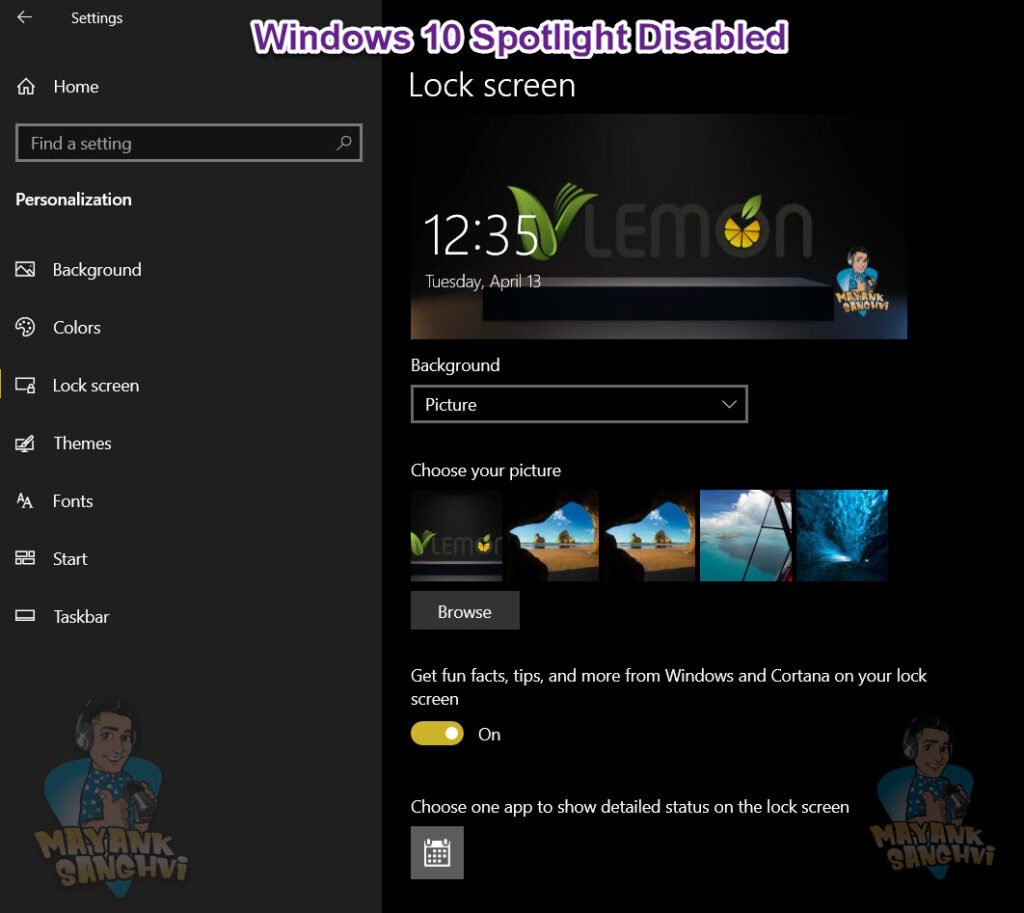 Windows Spotlight - Lock Screen Spotlight Disabled