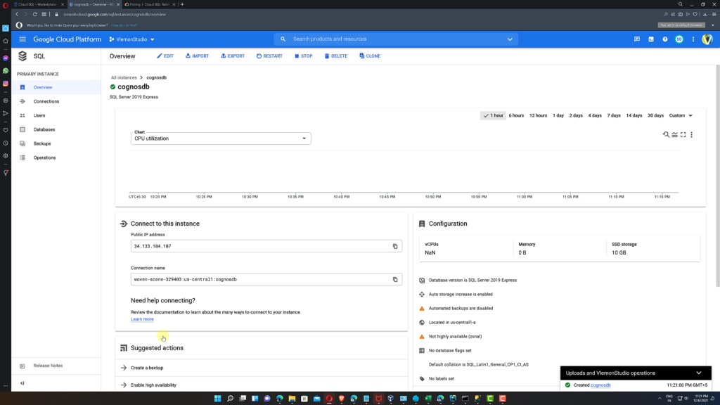 Google Cloud SQL Create Instance Success