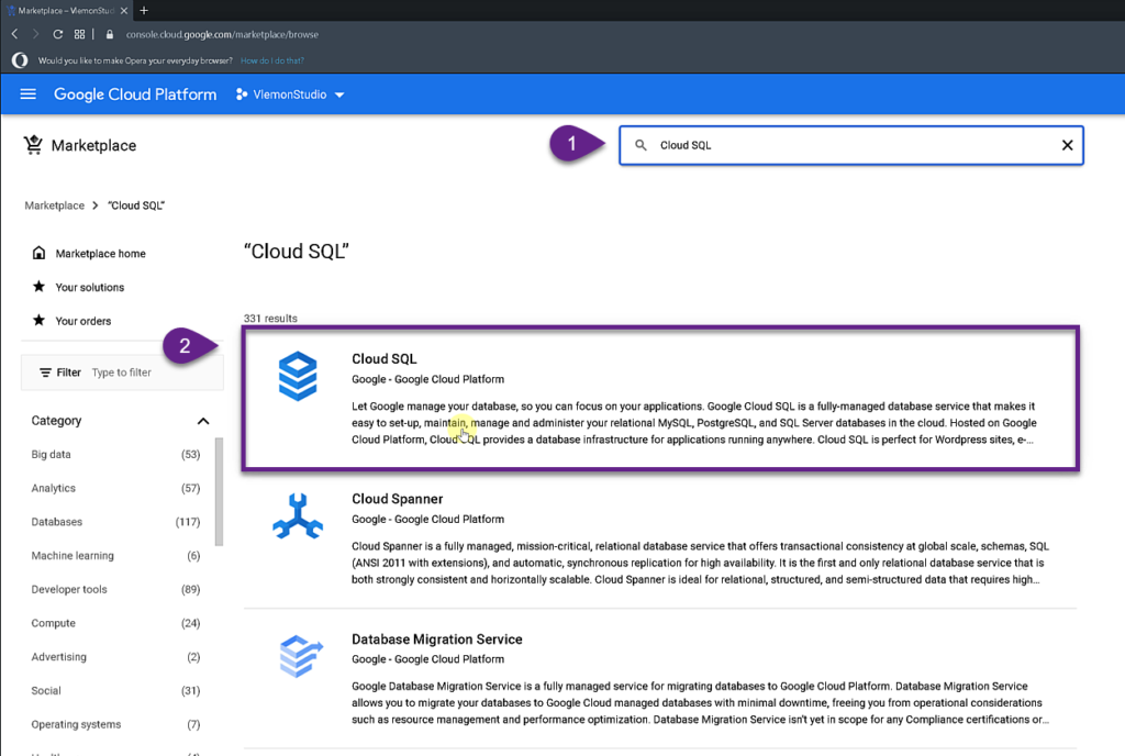 Google Cloud SQL - Marketplace